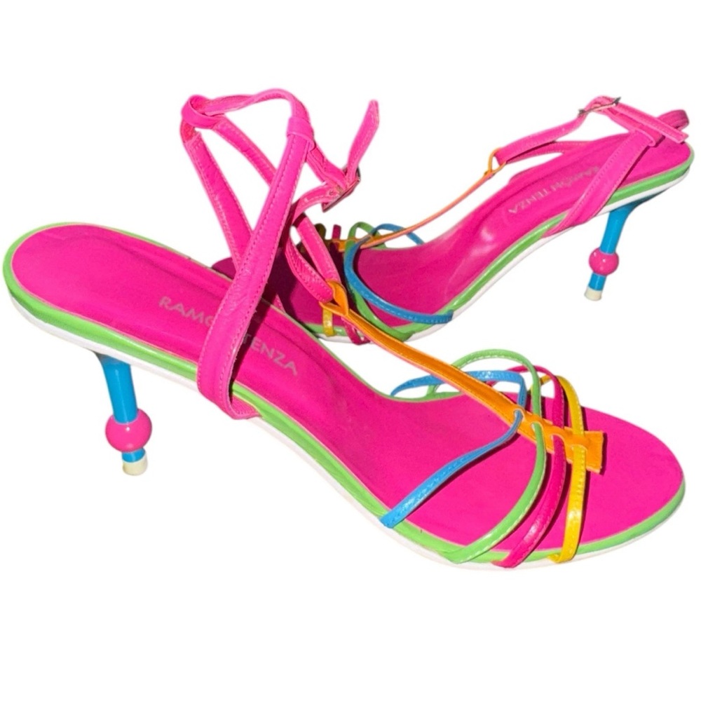RAMON TENZA Vintage 90’s Neon Colors Sandals Heels EUC 7 1/2
